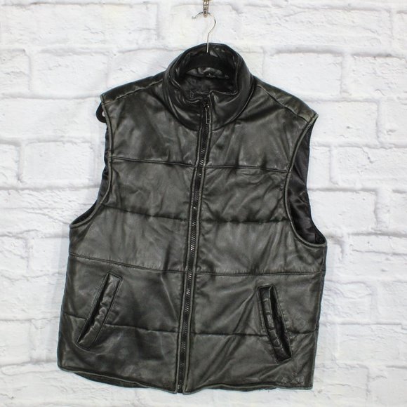 Ben Sherman Other - BEN SHERMAN Sleeveless Motorcycle Black Real Leather Vests Jacket Size L